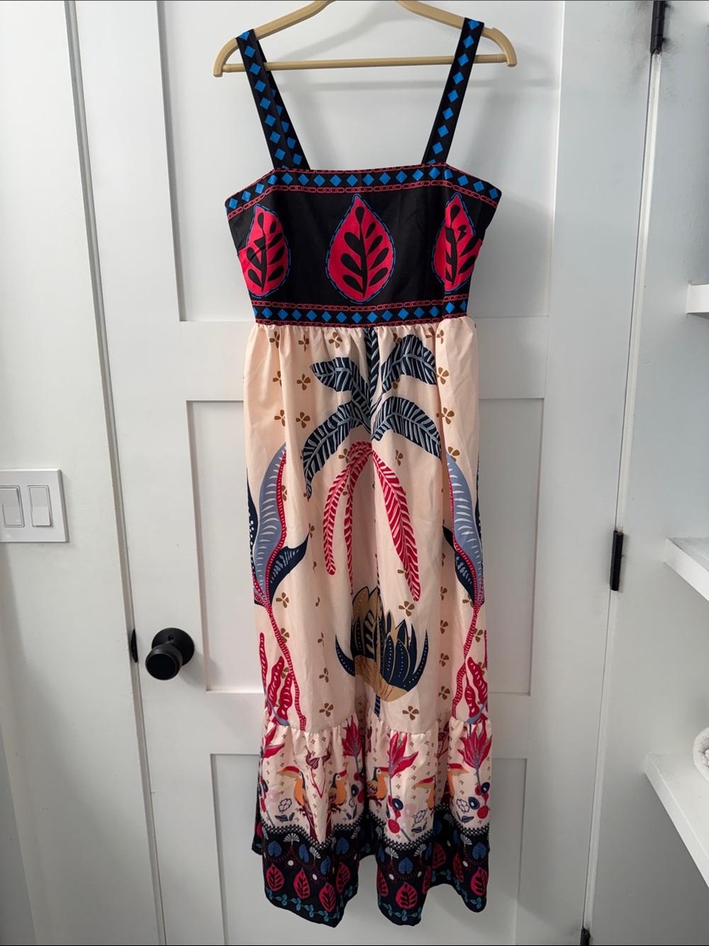 Maxi Sundress with Pink & Navy Leaf Print - Picture 1 of 12